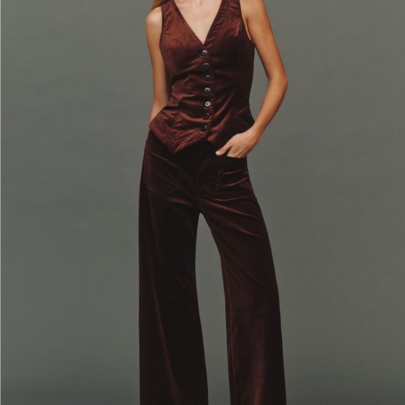 Maeve Colette full length velvet pant in fudge brownie - Picture 5 of 14
